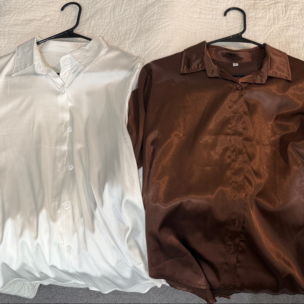 Women’s White and Brown Button-Up Shirts
